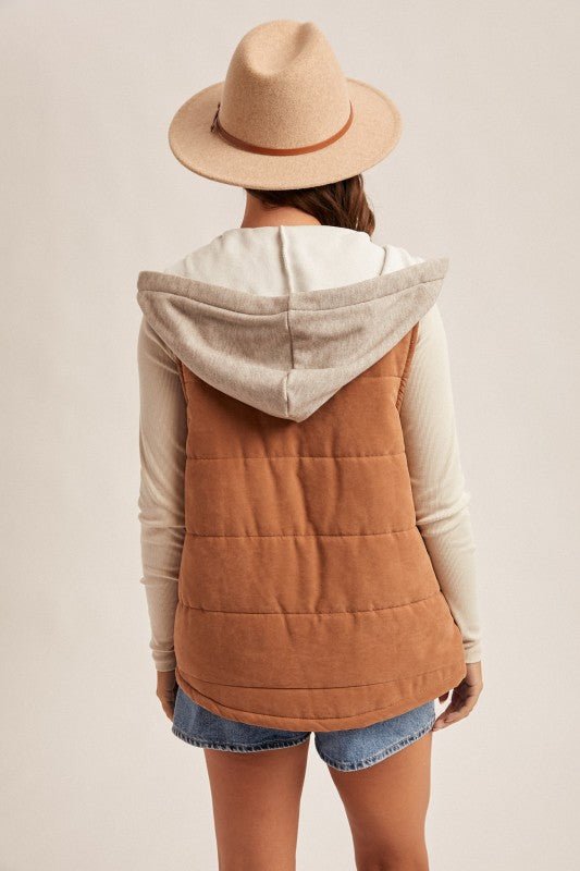 Contrast Trim Hooded Puffer Vest - 2 colors! - The Nines