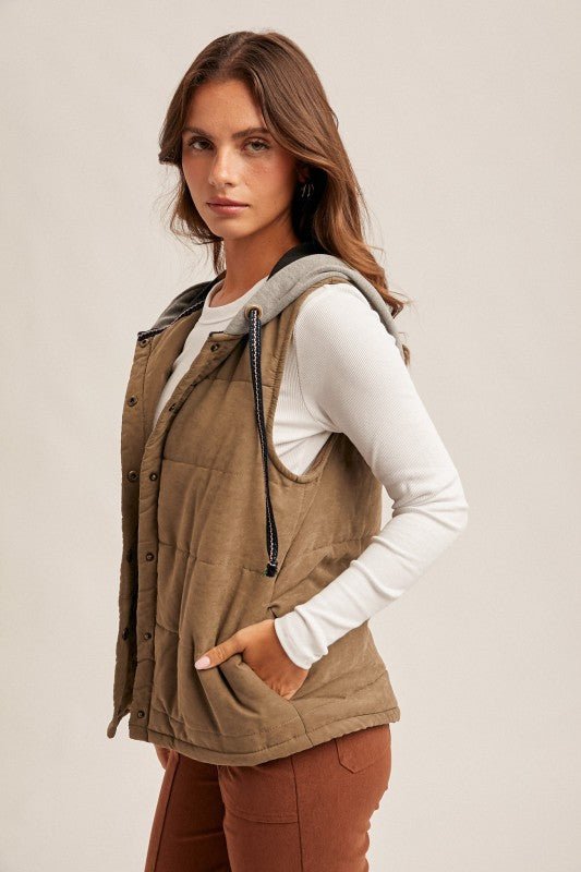Contrast Trim Hooded Puffer Vest - 2 colors! - The Nines