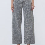 Vervet Gray Leopard Drawstring Barrel Jeans - The Nines