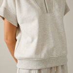 Melange Light Heather Gray V - neck Zip Up Top - The Nines
