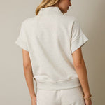 Melange Light Heather Gray V - neck Zip Up Top - The Nines