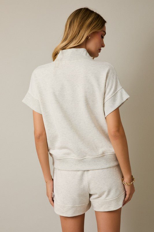 Melange Light Heather Gray V - neck Zip Up Top - The Nines