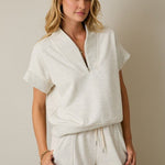 Melange Light Heather Gray V - neck Zip Up Top - The Nines