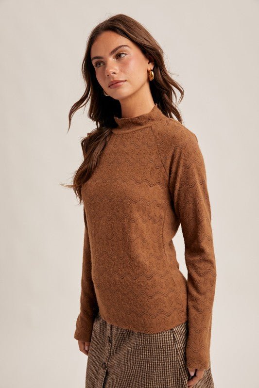 Mocha Mock Lace Brushed Top - The Nines
