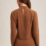 Mocha Mock Lace Brushed Top - The Nines