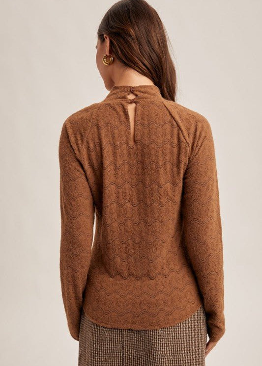Mocha Mock Lace Brushed Top - The Nines