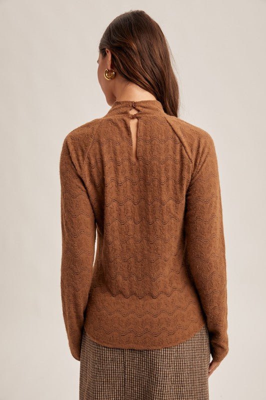 Mocha Mock Lace Brushed Top - The Nines
