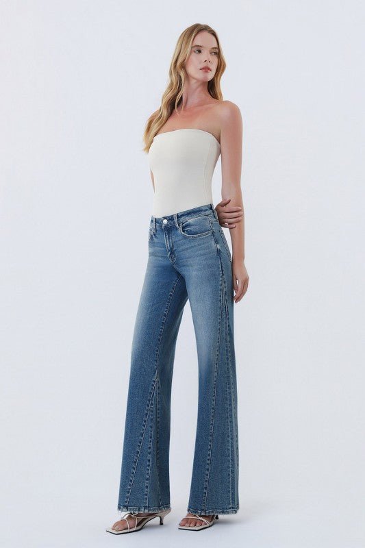 Vervet Midrise Cheerfulness Wash Panel Wide Leg Jeans - The Nines