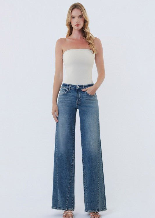Vervet Midrise Cheerfulness Wash Panel Wide Leg Jeans - The Nines