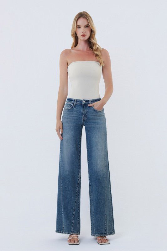 Vervet Midrise Cheerfulness Wash Panel Wide Leg Jeans - The Nines
