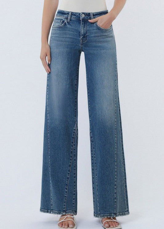 Vervet Midrise Cheerfulness Wash Panel Wide Leg Jeans - The Nines