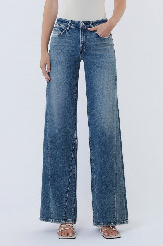 Vervet Midrise Cheerfulness Wash Panel Wide Leg Jeans - The Nines
