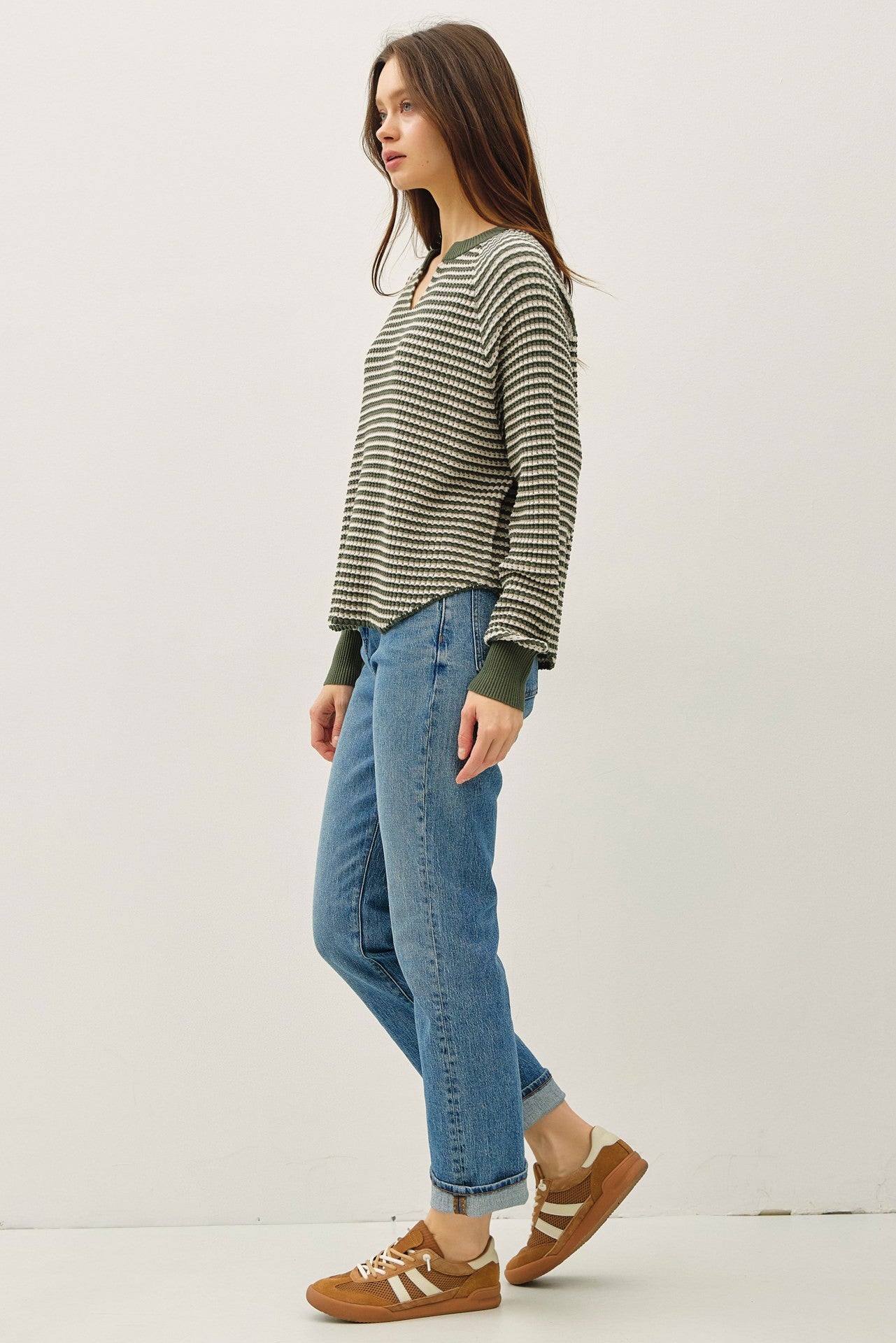 Hunter Green Waffle Striped Top - The Nines