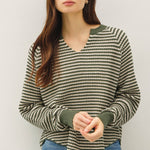 Hunter Green Waffle Striped Top - The Nines