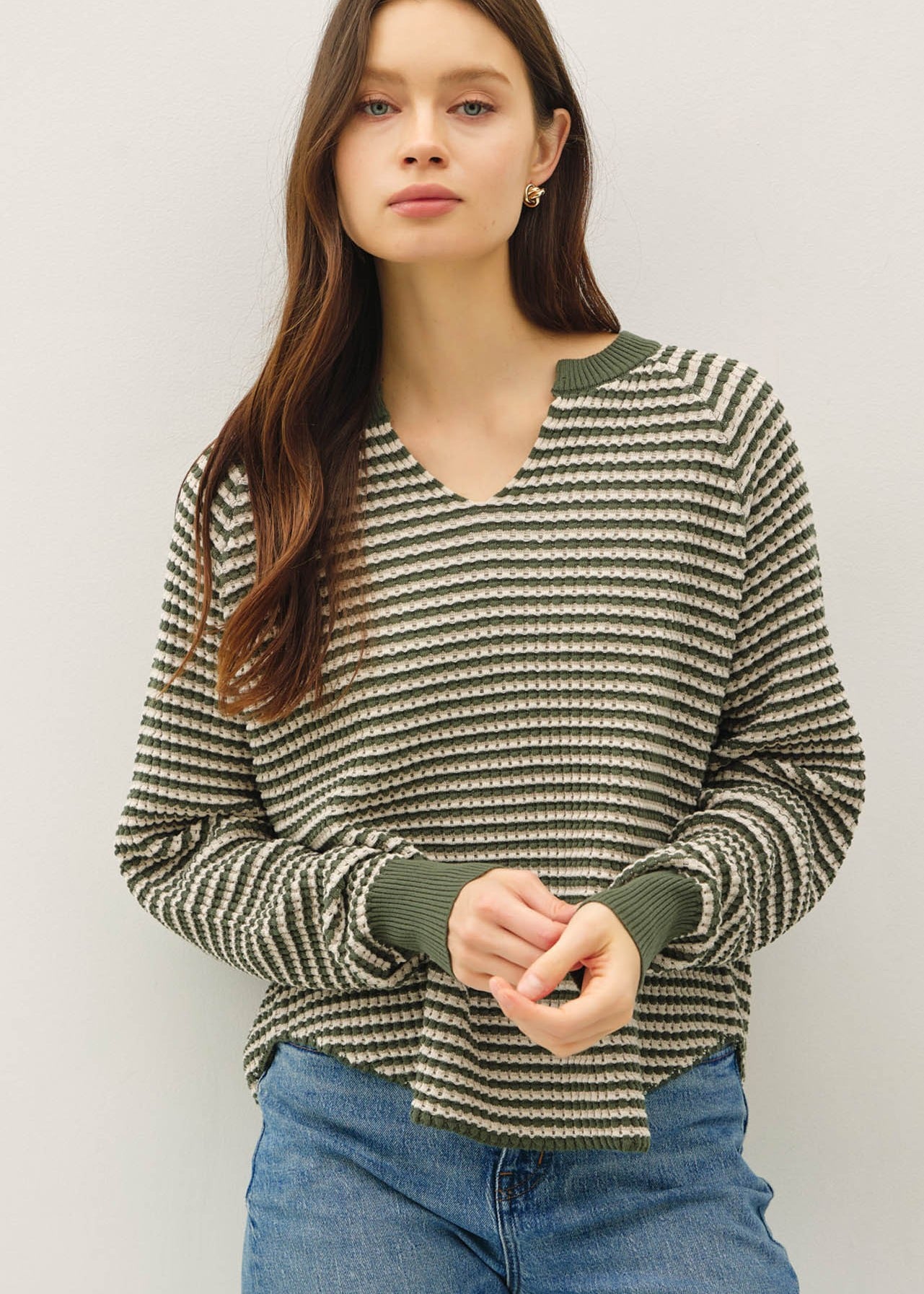 Hunter Green Waffle Striped Top - The Nines