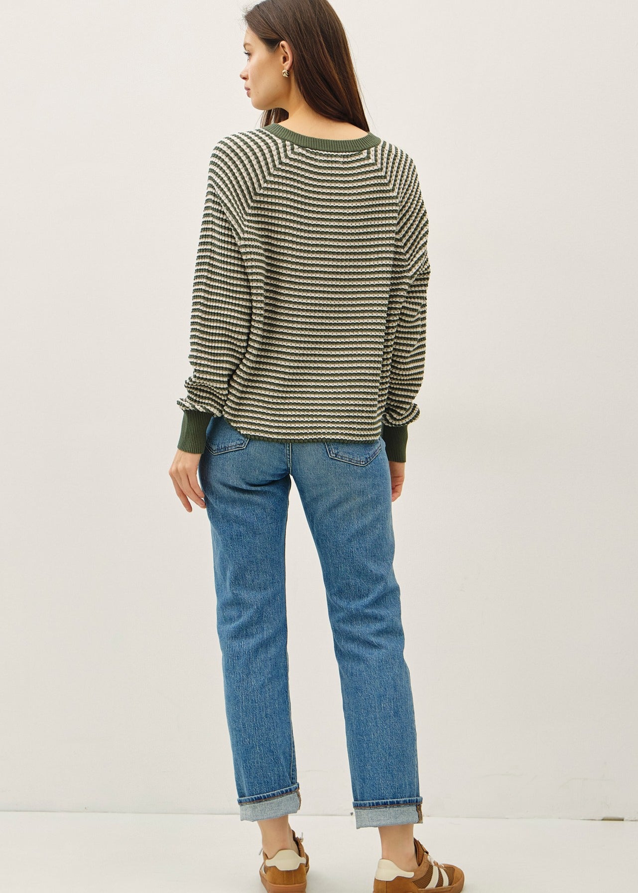 Hunter Green Waffle Striped Top - The Nines