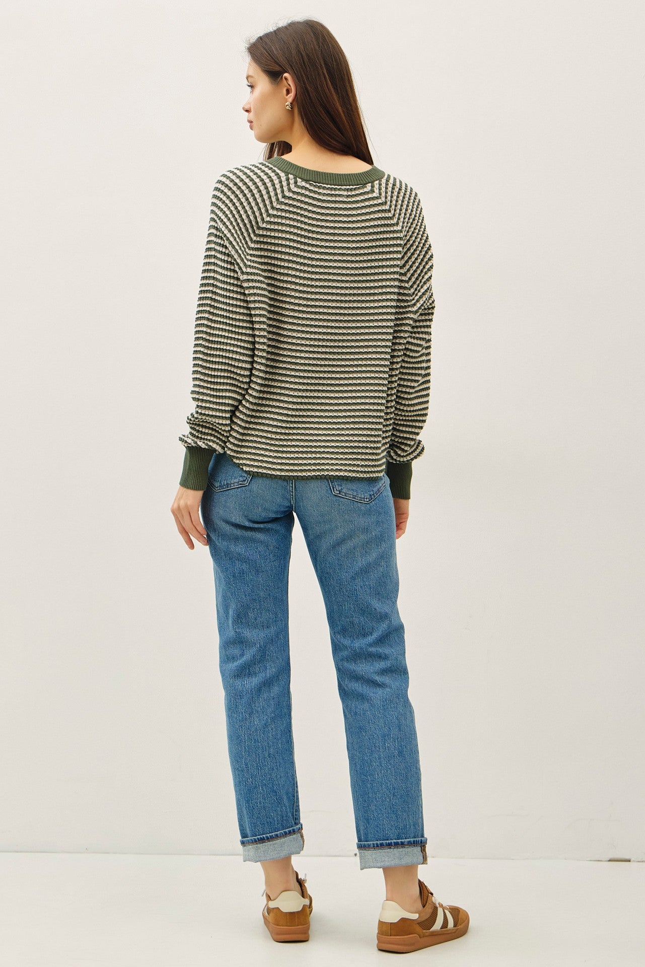 Hunter Green Waffle Striped Top - The Nines