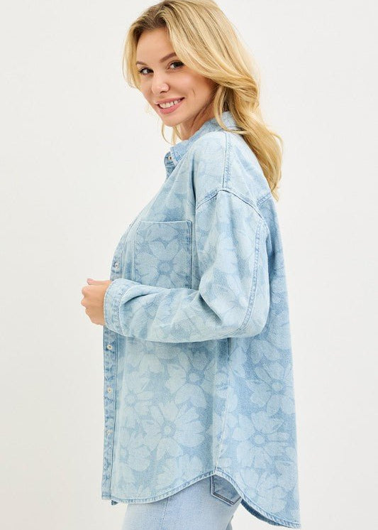 Risen Floral Light Denim Shirt - The Nines
