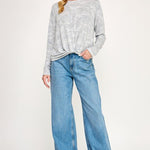 Subtle Heathered Light Gray Camo Twist Top - The Nines