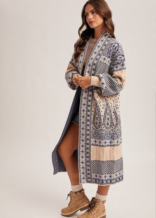 Navy Paisley Duster Cardigan - The Nines