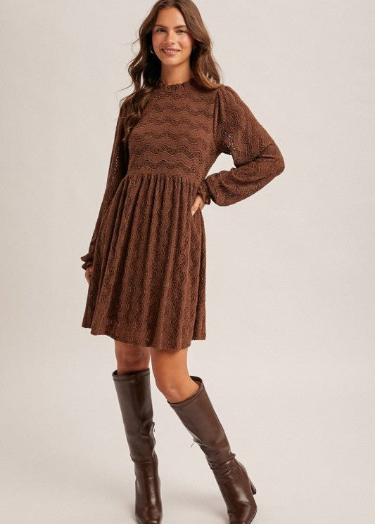 Brushed Lace Dark Mocha Dress - The Nines