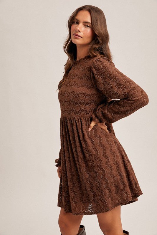 Brushed Lace Dark Mocha Dress - The Nines