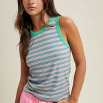 Blue & Key Lime Striped Tank Top - The Nines