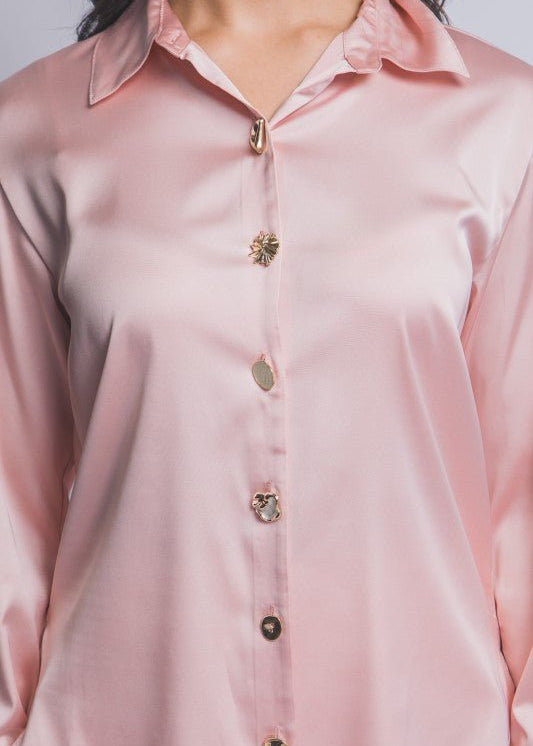 Pink Powder Silky Multi Button Blouse - The Nines