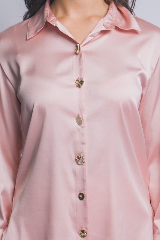 Pink Powder Silky Multi Button Blouse - The Nines