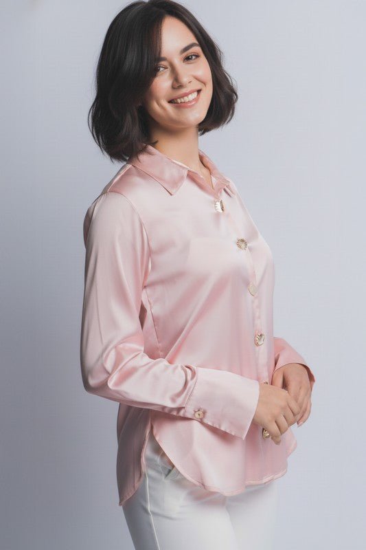 Pink Powder Silky Multi Button Blouse - The Nines