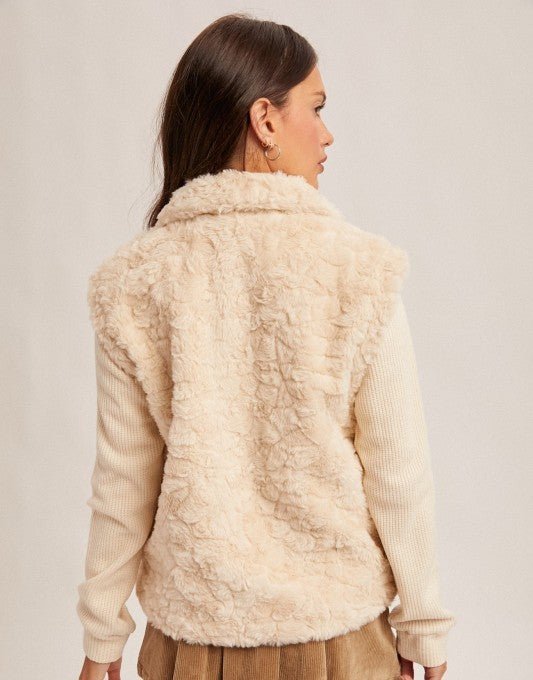 Faux Fur Knit Sleeve Ecru Jacket - The Nines