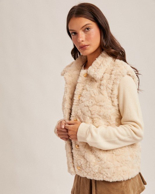 Faux Fur Knit Sleeve Ecru Jacket - The Nines