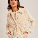 Faux Fur Knit Sleeve Ecru Jacket - The Nines