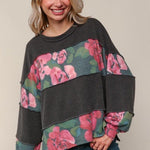 Charcoal Ribbed & Floral Long Sleeve - The Nines