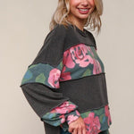 Charcoal Ribbed & Floral Long Sleeve - The Nines