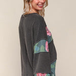 Charcoal Ribbed & Floral Long Sleeve - The Nines