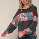 Charcoal Ribbed & Floral Long Sleeve - The Nines
