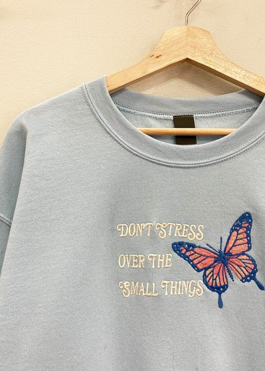 Light Blue Butterfly Embroidered Sweatshirt - The Nines