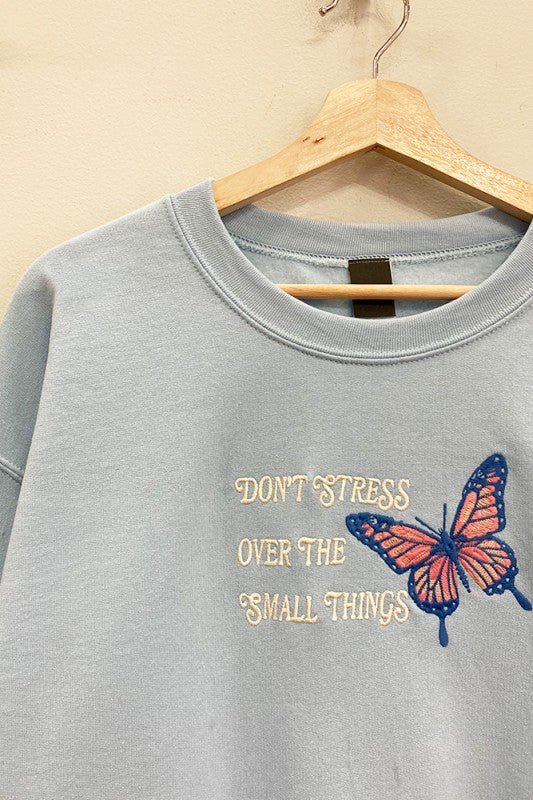Light Blue Butterfly Embroidered Sweatshirt - The Nines