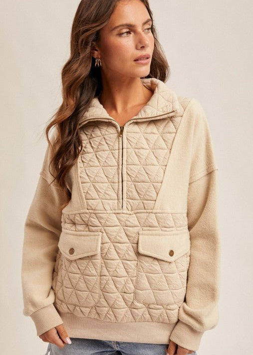 Quilted Contrast Half Zip Pullover - FINAL SALE! - The Nines