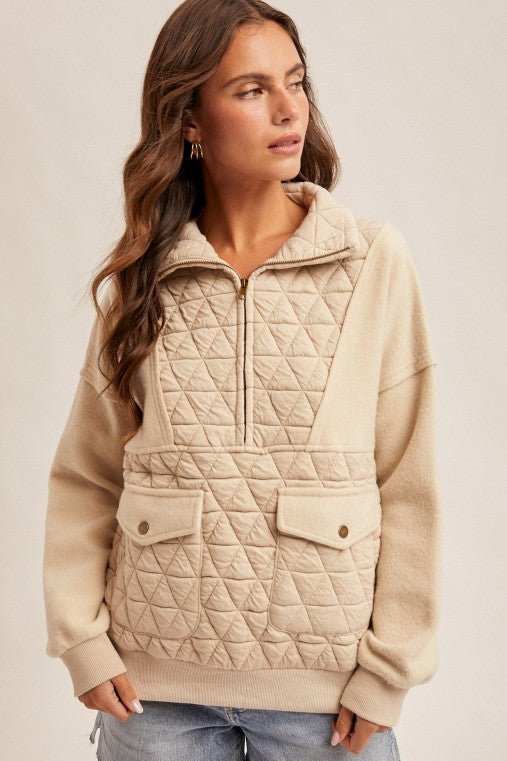 Quilted Contrast Half Zip Pullover - FINAL SALE! - The Nines