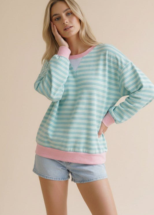 Mint & Fuchsia Lightweight Loose Fit Terry Top - The Nines