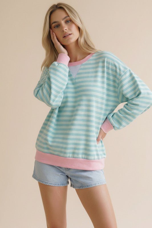 Mint & Fuchsia Lightweight Loose Fit Terry Top - The Nines