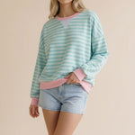 Mint & Fuchsia Lightweight Loose Fit Terry Top - The Nines