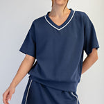 Scuba Piping V - neck Shorts Sleeve Top - 4 Colors! - The Nines