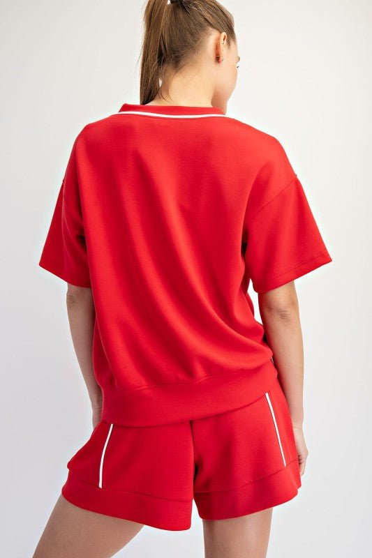 Scuba Piping V - neck Shorts Sleeve Top - 4 Colors! - The Nines