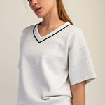 Scuba Piping V - neck Shorts Sleeve Top - 4 Colors! - The Nines