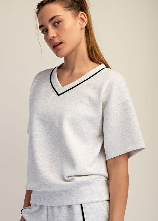 Scuba Piping V - neck Shorts Sleeve Top - 4 Colors! - The Nines