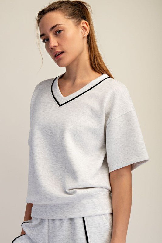 Scuba Piping V - neck Shorts Sleeve Top - 4 Colors! - The Nines