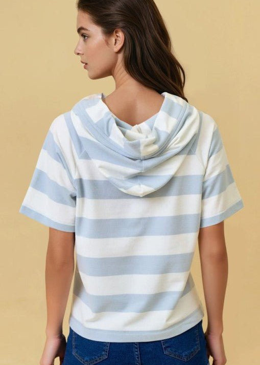 Light Blue Striped Hoodie Top - The Nines